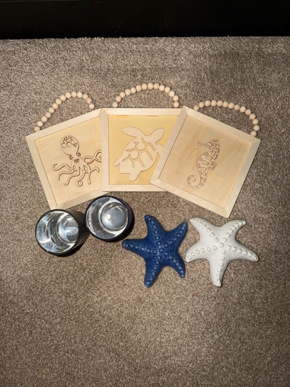 Coastal Starfish & Sea Creatures Wall Art Set - Blue & White